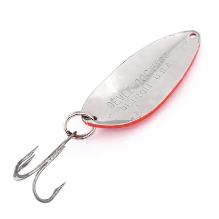 Dardevle Devle Dog 5400 Cuiller, Rouge Fluo/Nickel, 14g, Glow, #10211