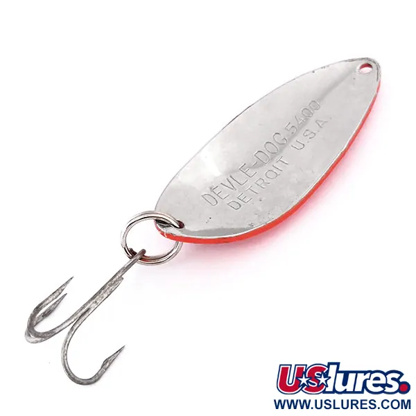 Dardevle Devle Dog 5400 Cuiller, Rouge Fluo/Nickel, 14g, Glow, #10211
