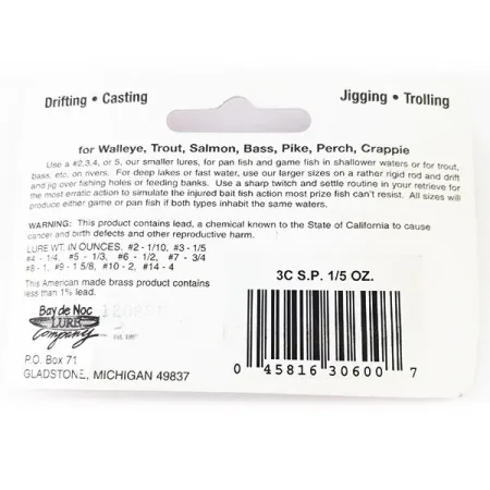 Bay de Noc Swedish Pimple 3 Cuillère, Cuivre, 6g, Hameçon Simple, #11014