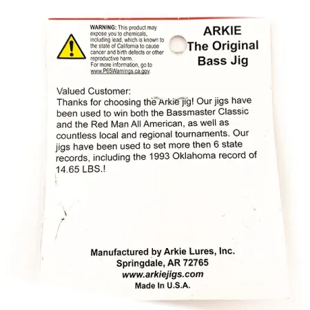 Arkie Lures Weedless Arkie Bass Jig, Noir/Bleu, 7g, Anti-herbe, #11353
