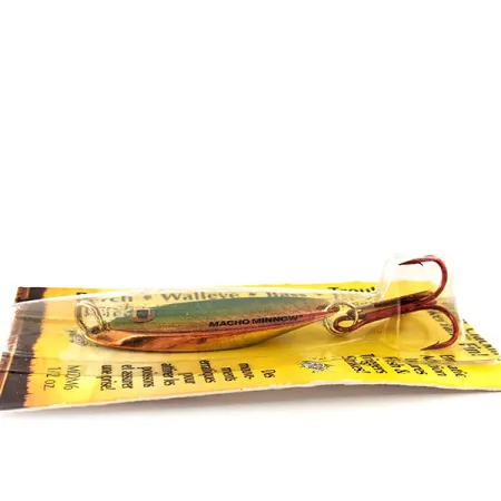 Northland Macho Minnow Jig Lure, Rouge/Vert/Or, 14g, KickerTail, #11395