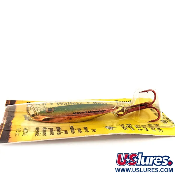 Northland Macho Minnow Jig Lure, Rouge/Vert/Or, 14g, KickerTail, #11395