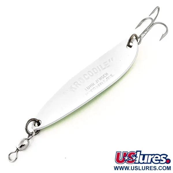 Luhr Jensen Krocodile Die #5 Glow Cuiller, Blanc/Vert, 23g, Glow, #11449