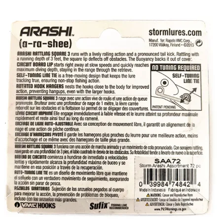 Storm Arashi Rattling Square 3 Crankbait, Black Silver Shad, 14g, #11675