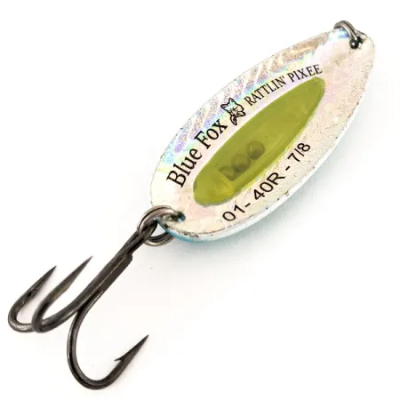 Blue Fox Rattlin Pixee Cuillère, Jaune/Bleu, 24g, Insert UV, #12216