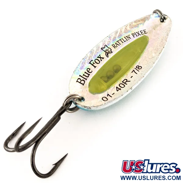 Blue Fox Rattlin Pixee Cuillère, Jaune/Bleu, 24g, Insert UV, #12216