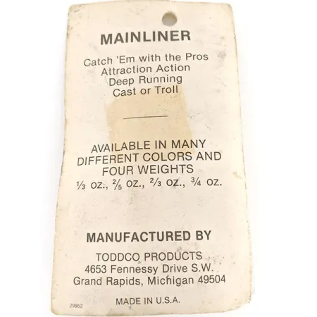 TODDCO Main liner Cuillère, Nickel / Vert, 11g, Vintage USA, #12335