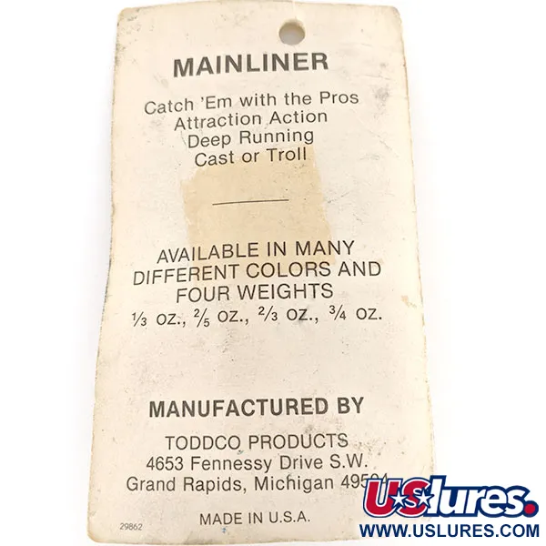 TODDCO Main liner Cuillère, Nickel / Vert, 11g, Vintage USA, #12335