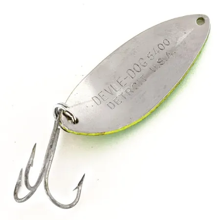 Dardevle Devle Dog 5400 UV Cuillère, Jaune/Vert/Nickel, 14g, #12409