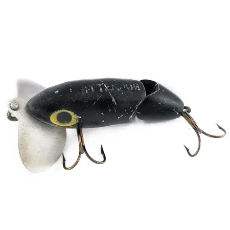 Fred Arbogast Jitterbug Jointed, Noir, 10g, Leurre de surface articulé #22524
