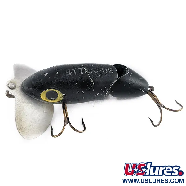 Fred Arbogast Jitterbug Jointed, Noir, 10g, Leurre de surface articulé #22524
