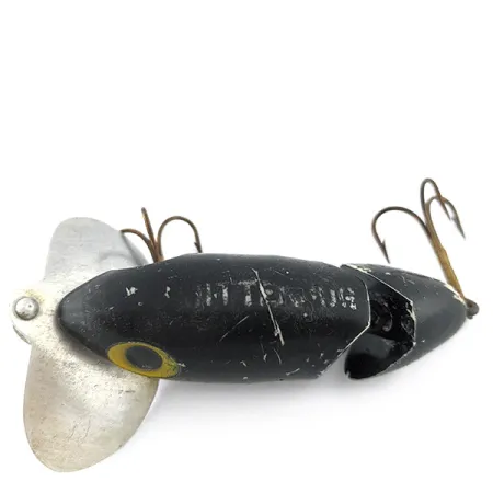 Fred Arbogast Jitterbug Jointed, Noir, 10g, Leurre de surface articulé #22524