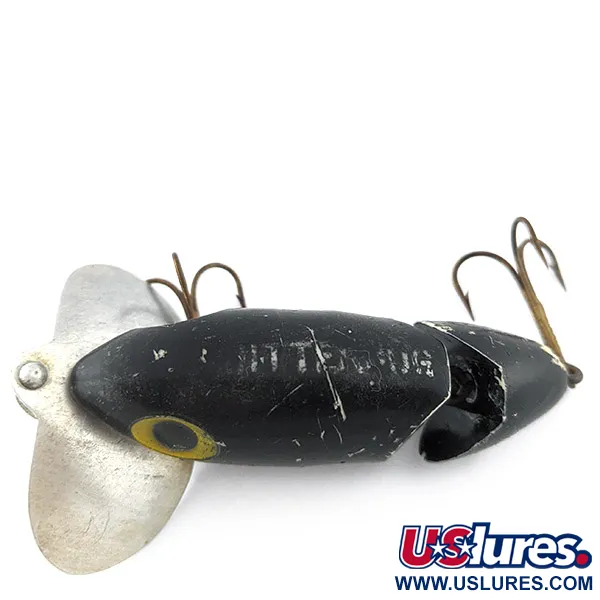 Fred Arbogast Jitterbug Jointed, Noir, 10g, Leurre de surface articulé #22524