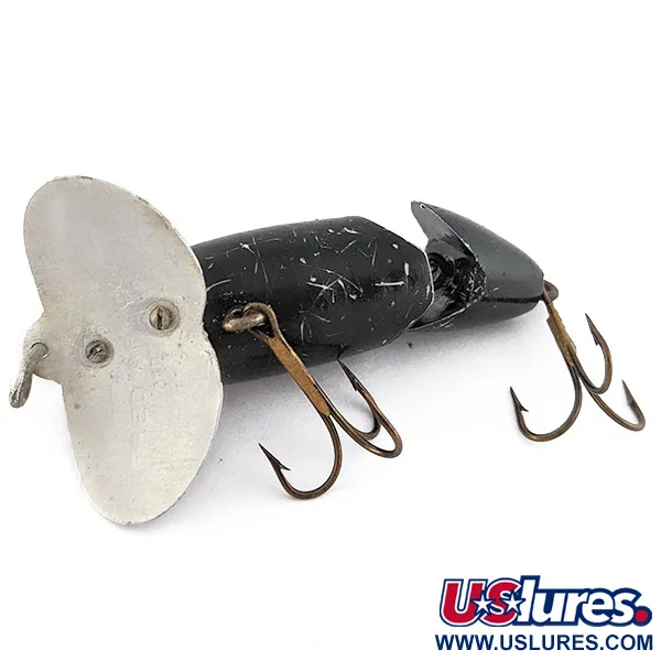 Fred Arbogast Jitterbug Jointed, Noir, 10g, Leurre de surface articulé #22524