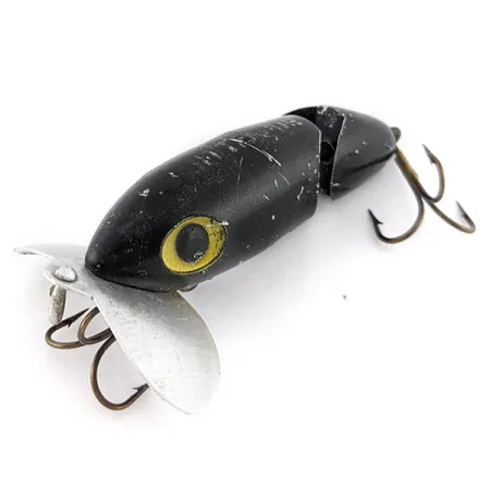 Fred Arbogast Jitterbug Jointed, Noir, 10g, Leurre de surface articulé #22524