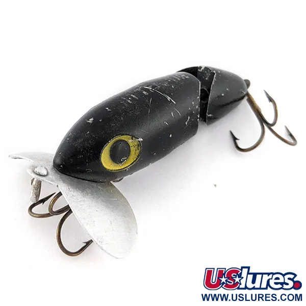 Fred Arbogast Jitterbug Jointed, Noir, 10g, Leurre de surface articulé #22524