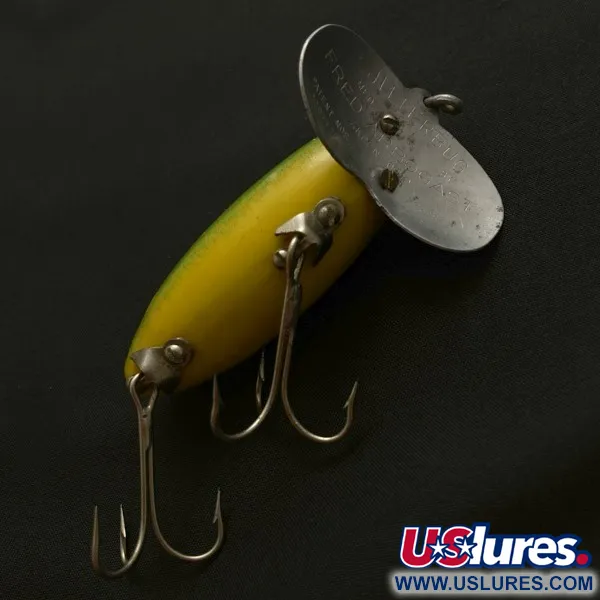 Fred Arbogast Jitterbug Early Bug Eye, 14g, Green Tiger, Crawler de Surface #23902