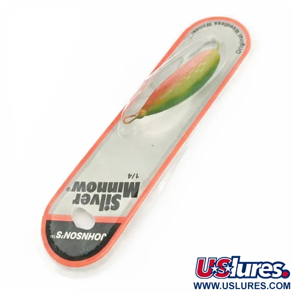 Johnson Silver Minnow, 21g Vert/Orange/Nickel, Cuillère ondulante anti-herbe #24267