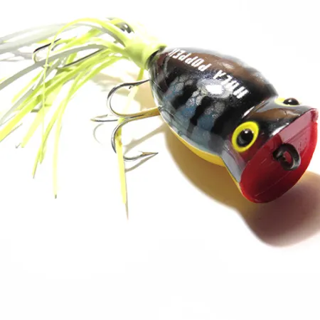Fred Arbogast Hula Popper Leurre de surface, Vert/Jaune/Rouge, 7.5g, #0074