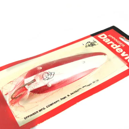 Eppinger Weedless Dardevle Cuillère, Rouge/Blanc, 28g, Plumes, #0514