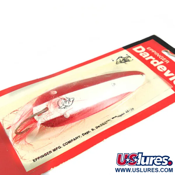 Eppinger Weedless Dardevle Cuillère, Rouge/Blanc, 28g, Plumes, #0514