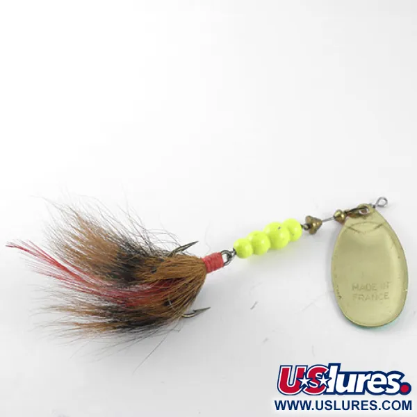 Mepps Aglia Fluo 5 dressed Cuiller, Laiton/Fluo, 12g, Pompon, #1122