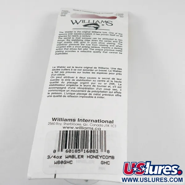 Williams Wabler W60 Cuillère, Or (Plaqué), 21g, Nid d'abeille, #1763