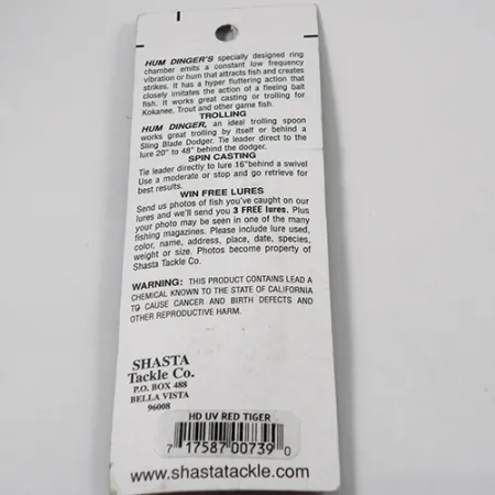 Shasta Humdinger UV Cuillère, Red Tiger / Nickel / Rouge, 4g, #2050