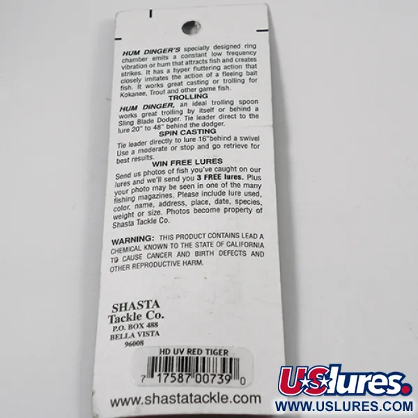 Shasta Humdinger UV Cuillère, Red Tiger / Nickel / Rouge, 4g, #2050