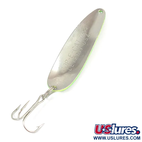 Dardevle Cop-E-Cat 7400 Cuiller, Jaune/Vert/Nickel, 14g, Nid d'abeille, #2094