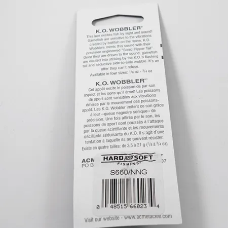 Acme K.O. Wobbler Cuiller, Nickel / Green, 7g, Sonic Flipper Tail, #3025