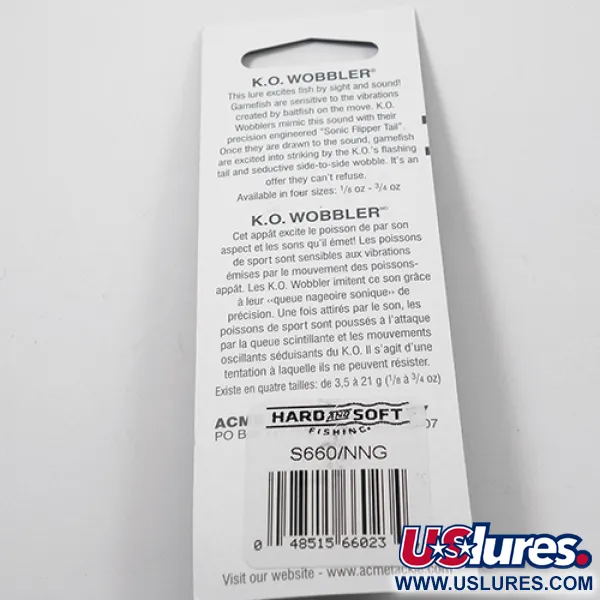 Acme K.O. Wobbler Cuiller, Nickel / Green, 7g, Sonic Flipper Tail, #3025