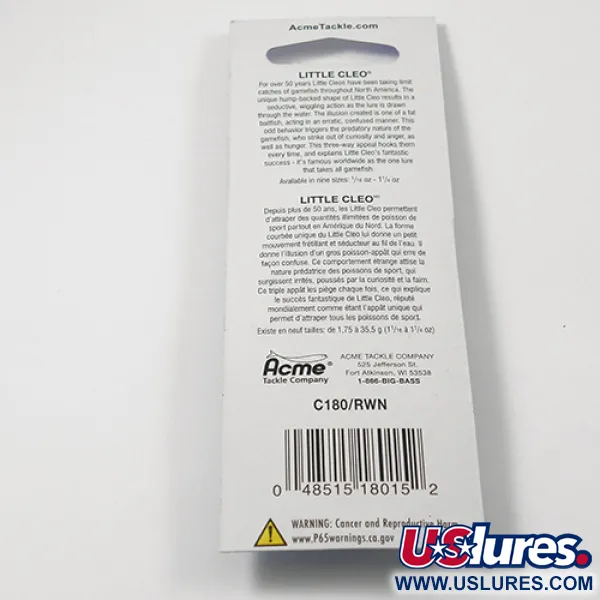 Acme Little Cleo Cuillère, Rouge / Blanc, 3,5g, profil bossu, #2218