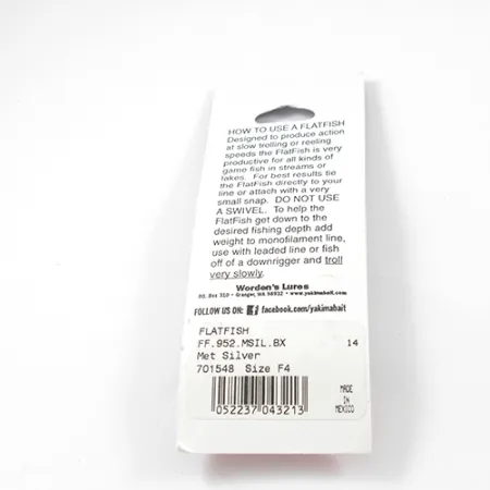 Yakima Bait FlatFish F4 Poisson nageur, Argent, 4cm, Traîne, #2288