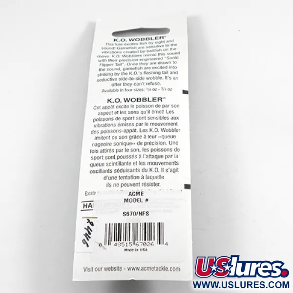 Acme K.O. Wobbler UV Cuillère, Nickel/UV Orange, 14g, Réactif UV, #2446