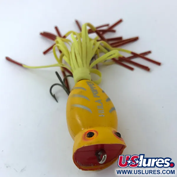 Fred Arbogast Hula Popper Leurre Surface, Yellow, 8g, Jupe, #3798