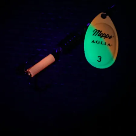 Mepps Aglia 3 UV Cuiller, Jaune/Orange/Or UV, 7g, Fluorescent, #3983