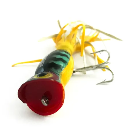 Fred Arbogast Hula Popper, Fire Tiger, 3g, Jupe Caoutchouc, #5867