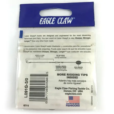 Eagle Claw #3/0 Jig Hooks, Noir, Taille 3/0, Hampe Offset, #6160