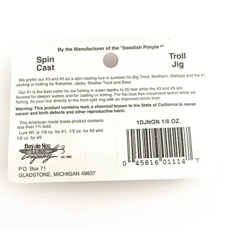 Bay de Noc Do-Jigger Cuillère, Nickel / Vert, 5g, Anneau Brisé, #6422