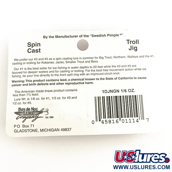 Bay de Noc Do-Jigger Cuillère, Nickel / Vert, 5g, Anneau Brisé, #6422