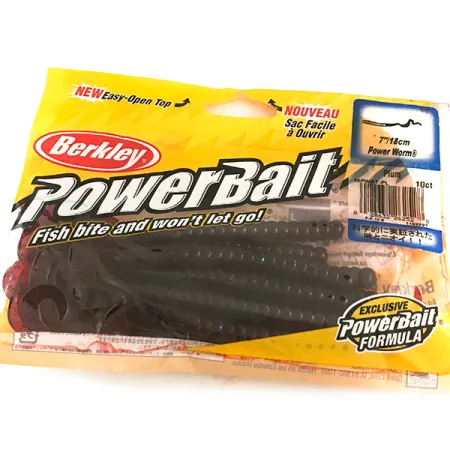 Berkley Power Worm leurre souple, Rouge Foncé/Paillettes Bleues, #6487