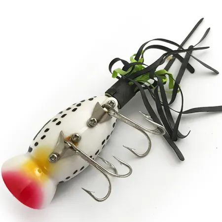 Fred Arbogast Hula Popper, White Tiger / Rouge, 10g, Jupe Hula, #6617