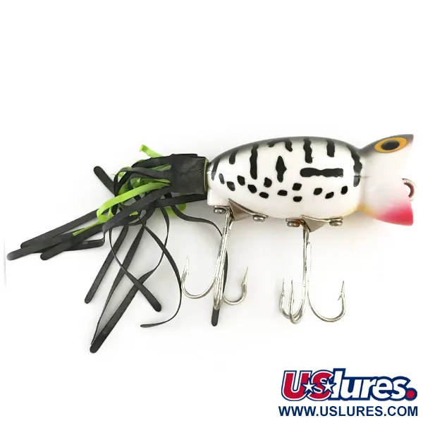 Fred Arbogast Hula Popper, White Tiger / Rouge, 10g, Jupe Hula, #6617