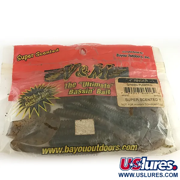 Bayou Outdoors V&M Leurre Souple, Green Pumpkin, 10cm, Annelé, #6669