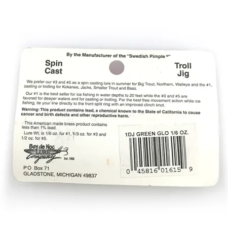 Bay de Noc Do-Jigger 1 Cuillère, White/Green Glow, 5g, Phospho, #6736