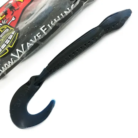 Wave Worms leurres souples, Noir / Pailleté Bleu, 13 cm, queue faucille, #6959