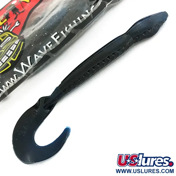 Wave Worms leurres souples, Noir / Pailleté Bleu, 13 cm, queue faucille, #6959