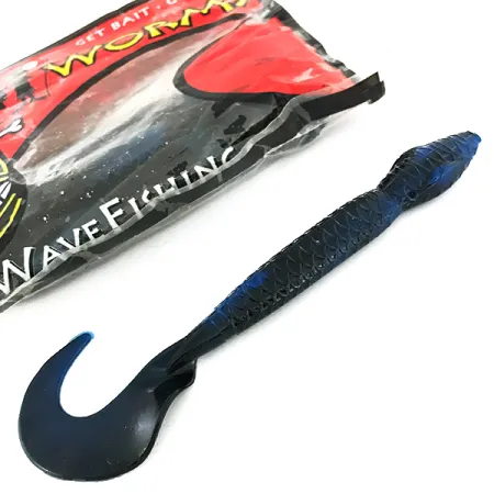 Wave Worms leurres souples, Noir / Pailleté Bleu, 13 cm, queue faucille, #6959