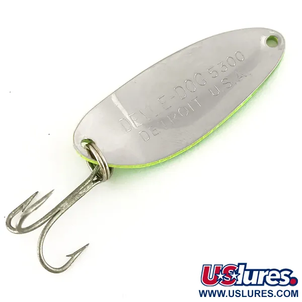 Eppinger Dardevle Devle Dog 5300 UV Cuillère, Jaune/Vert/Nickel, 10g, #7636